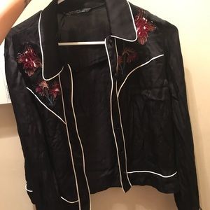 Zara silk button up with contrast stitching